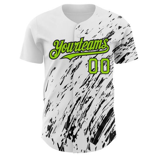 Custom White Neon Green-Black 3D Pattern Design Abstract Splash Authentic Baseball Jersey - Sky-Custom