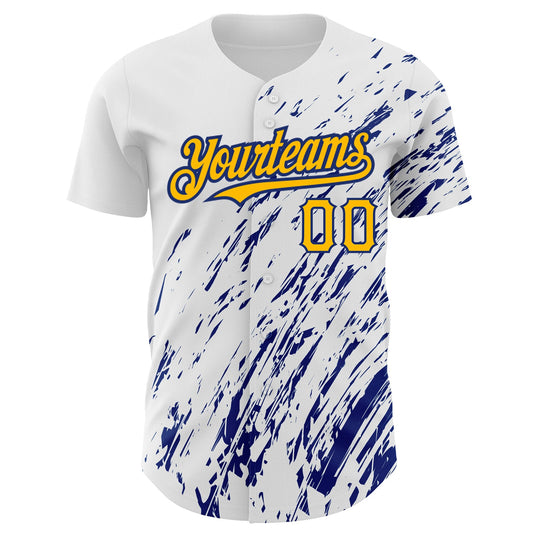 Custom White Gold-Royal 3D Pattern Design Abstract Splash Authentic Baseball Jersey - Sky-Custom