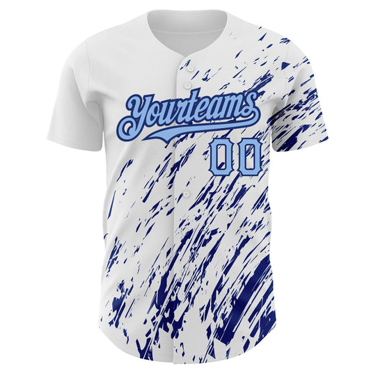 Custom White Light Blue-Royal 3D Pattern Design Abstract Splash Authentic Baseball Jersey - Sky-Custom