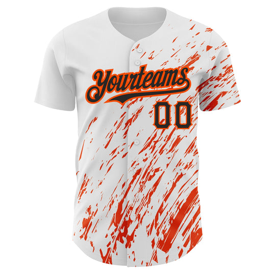 Custom White Black-Orange 3D Pattern Design Abstract Splash Authentic Baseball Jersey - Sky-Custom