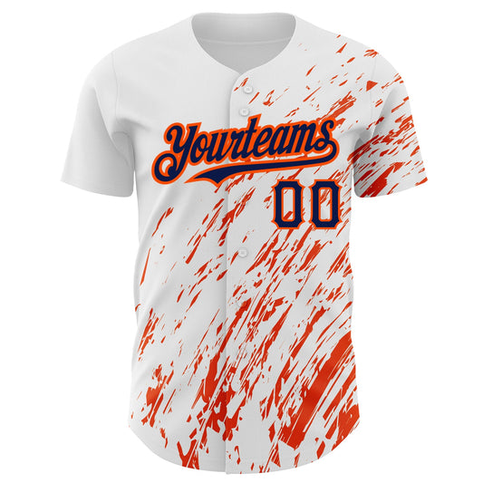 Custom White Navy-Orange 3D Pattern Design Abstract Splash Authentic Baseball Jersey - Sky-Custom