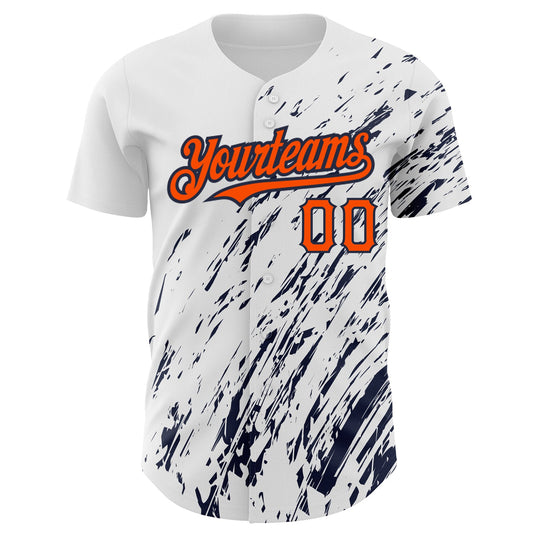 Custom White Orange-Navy 3D Pattern Design Abstract Splash Authentic Baseball Jersey - Sky-Custom