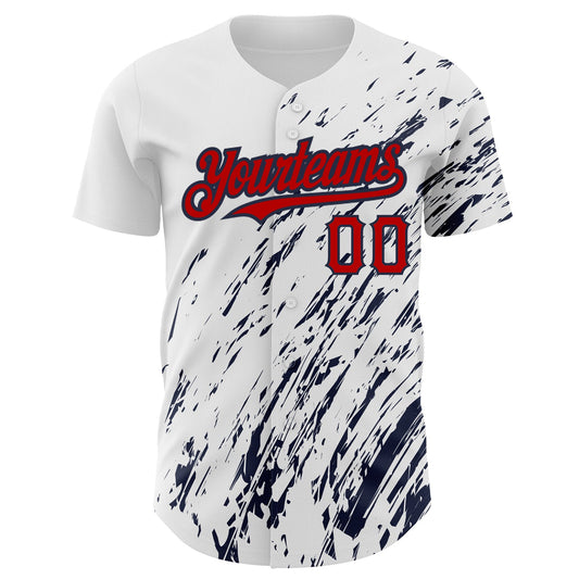 Custom White Red-Navy 3D Pattern Design Abstract Splash Authentic Baseball Jersey - Sky-Custom