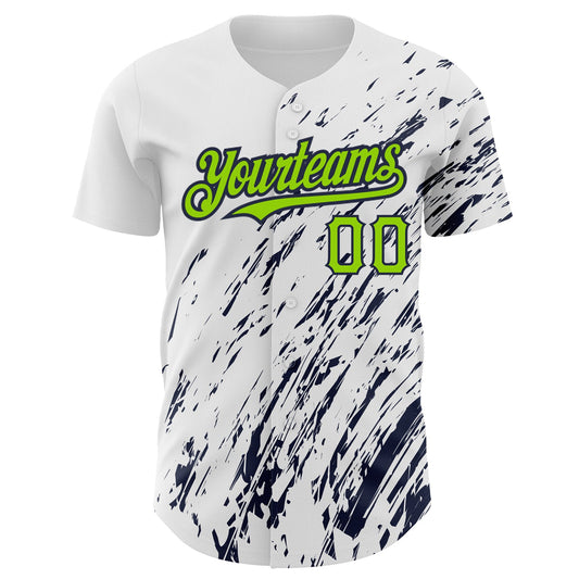 Custom White Neon Green-Navy 3D Pattern Design Abstract Splash Authentic Baseball Jersey - Sky-Custom