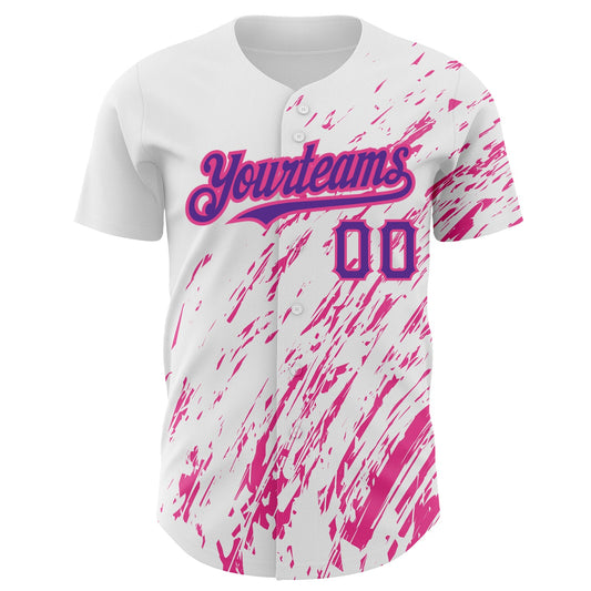 Custom White Purple-Pink 3D Pattern Design Abstract Splash Authentic Baseball Jersey - Sky-Custom