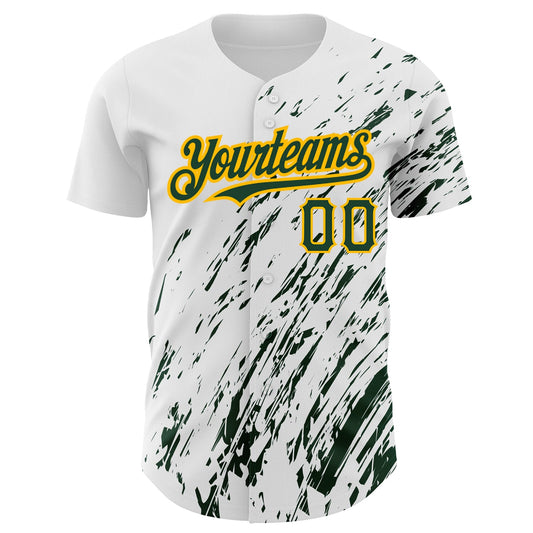 Custom White Green-Gold 3D Pattern Design Abstract Splash Authentic Baseball Jersey - Sky-Custom