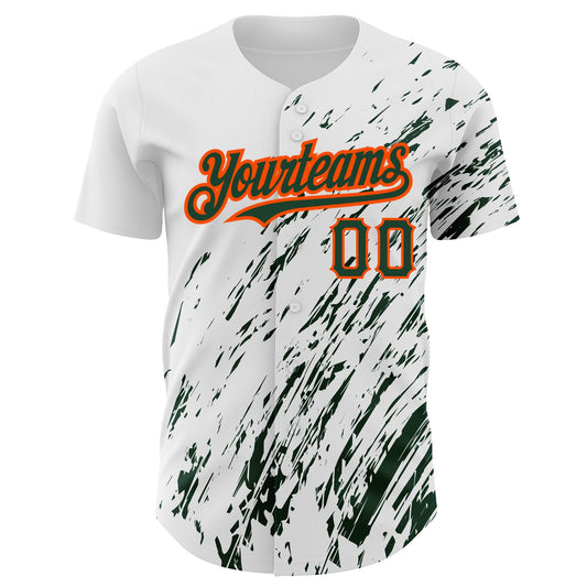Custom White Green-Orange 3D Pattern Design Abstract Splash Authentic Baseball Jersey - Sky-Custom