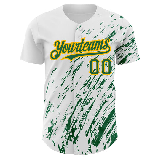 Custom White Kelly Green-Gold 3D Pattern Design Abstract Splash Authentic Baseball Jersey - Sky-Custom