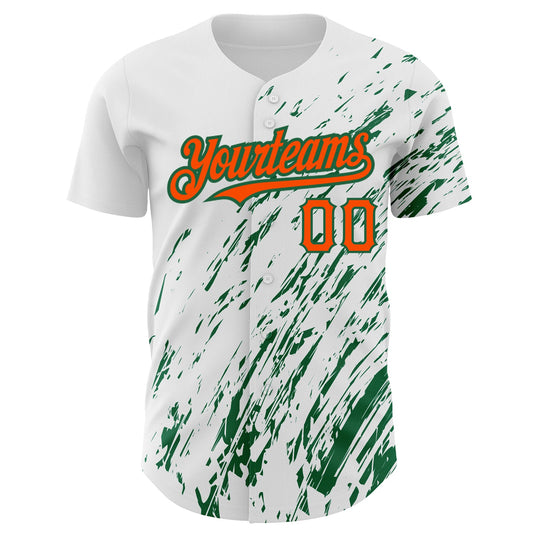 Custom White Orange-Kelly Green 3D Pattern Design Abstract Splash Authentic Baseball Jersey - Sky-Custom
