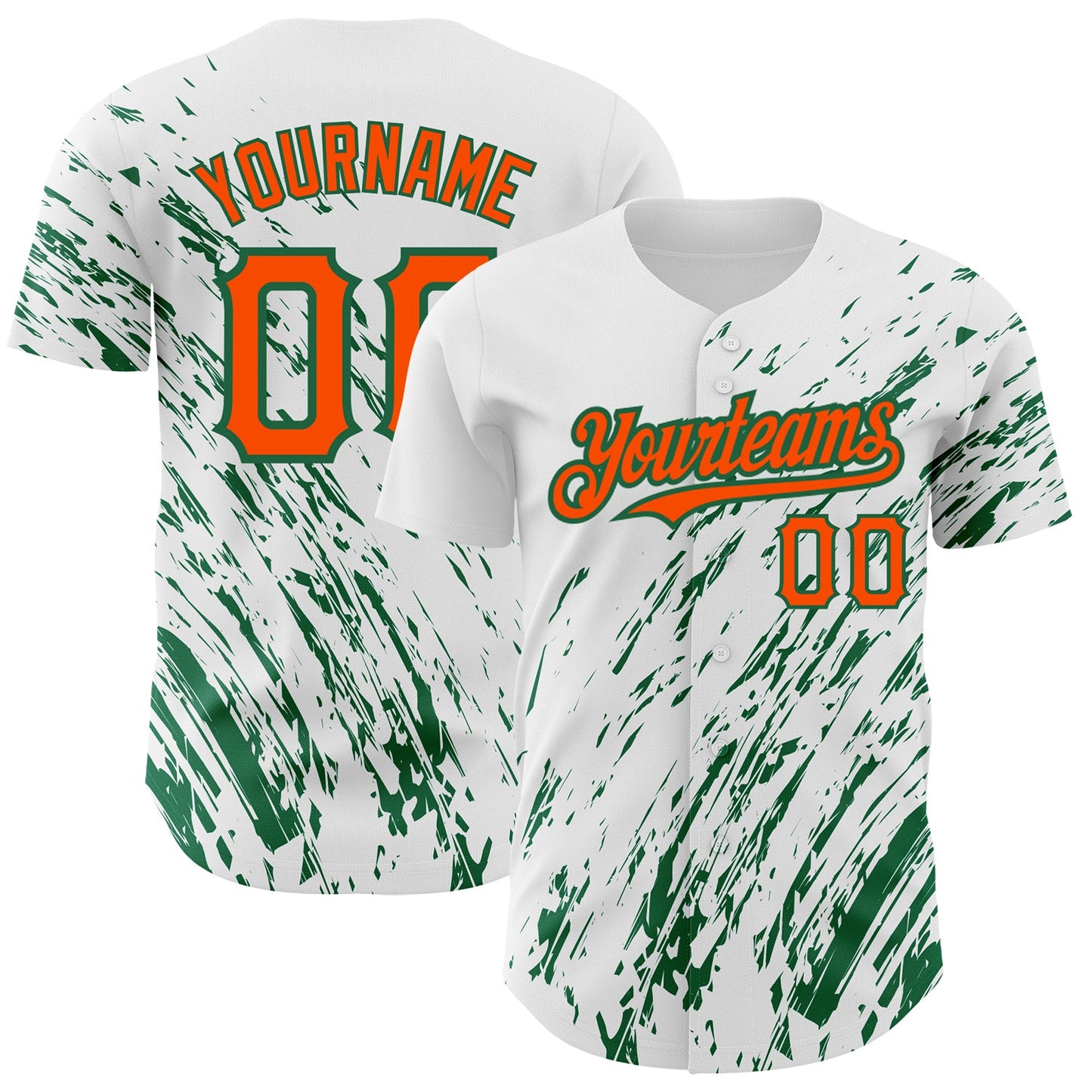 Custom White Orange-Kelly Green 3D Pattern Design Abstract Splash Authentic Baseball Jersey - Sky-Custom