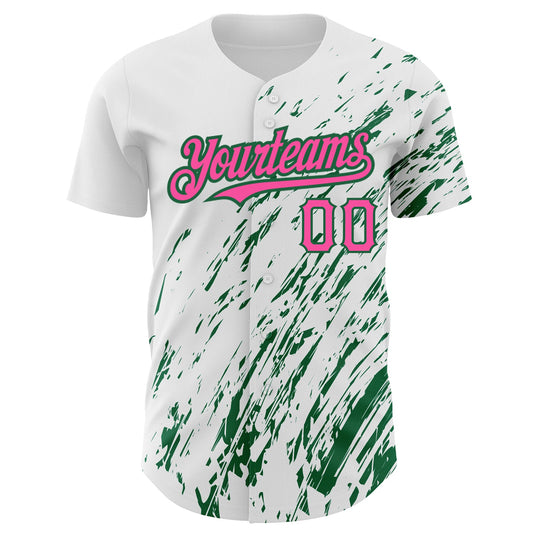 Custom White Pink-Kelly Green 3D Pattern Design Abstract Splash Authentic Baseball Jersey - Sky-Custom