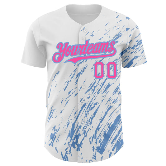 Custom White Pink-Light Blue 3D Pattern Design Abstract Splash Authentic Baseball Jersey - Sky-Custom