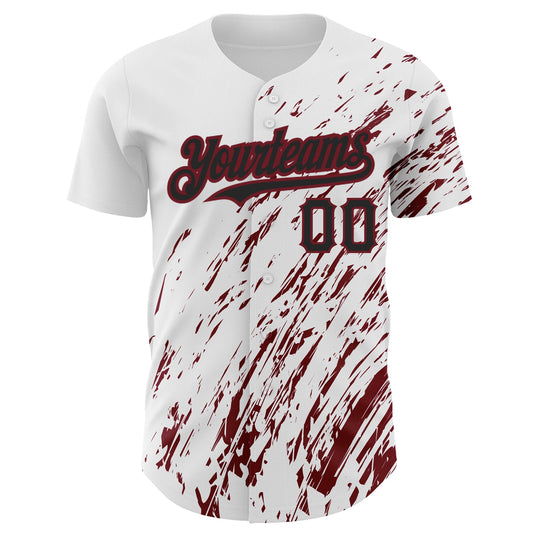 Custom White Black-Crimson 3D Pattern Design Abstract Splash Authentic Baseball Jersey - Sky-Custom