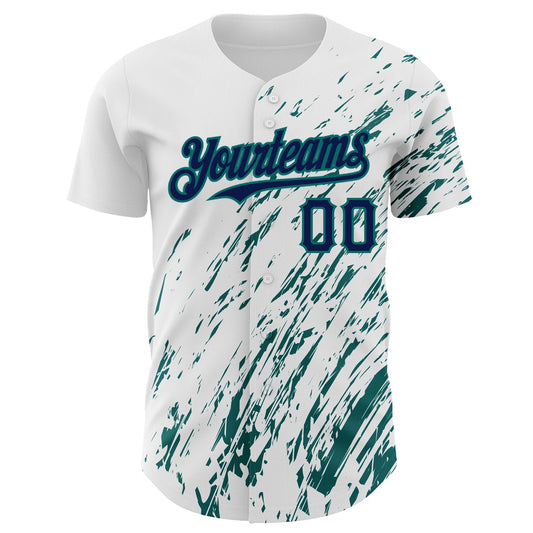 Custom White Navy-Teal 3D Pattern Design Abstract Splash Authentic Baseball Jersey - Sky-Custom
