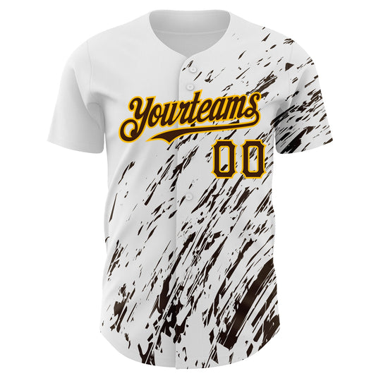 Custom White Brown-Gold 3D Pattern Design Abstract Splash Authentic Baseball Jersey - Sky-Custom