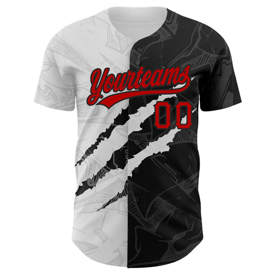 Custom Graffiti Pattern Red-Black 3D Scratch Authentic Baseball Jersey - Sky-Custom