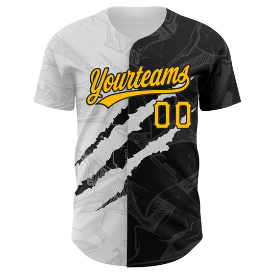 Custom Graffiti Pattern Gold-Black 3D Scratch Authentic Baseball Jersey - Sky-Custom