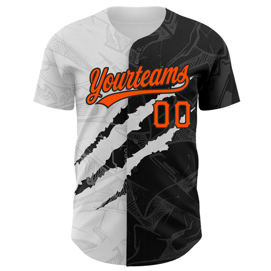 Custom Graffiti Pattern Orange-Black 3D Scratch Authentic Baseball Jersey - Sky-Custom
