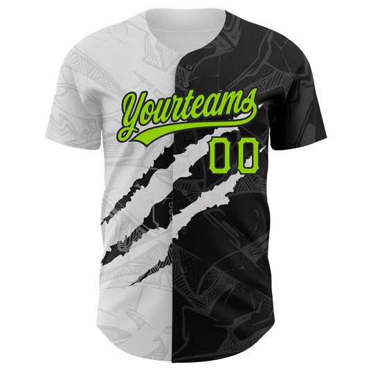 Custom Graffiti Pattern Neon Green-Black 3D Scratch Authentic Baseball Jersey - Sky-Custom