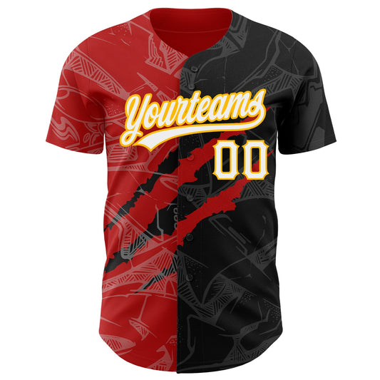 Custom Graffiti Pattern Black Red-Gold 3D Scratch Authentic Baseball Jersey - Sky-Custom