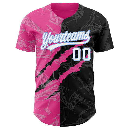 Custom Graffiti Pattern Black Pink-Light Blue 3D Scratch Authentic Baseball Jersey - Sky-Custom