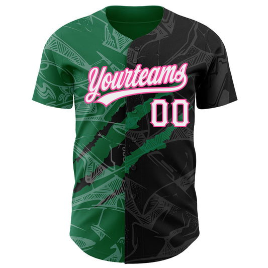 Custom Graffiti Pattern Black Kelly Green-Pink 3D Scratch Authentic Baseball Jersey - Sky-Custom