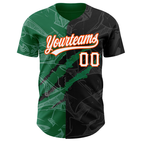 Custom Graffiti Pattern Black Kelly Green-Orange 3D Scratch Authentic Baseball Jersey - Sky-Custom