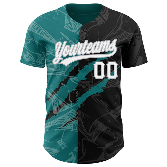 Custom Graffiti Pattern Black Teal-Gray 3D Scratch Authentic Baseball Jersey - Sky-Custom