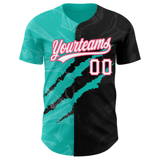 Custom Graffiti Pattern Black Aqua-Neon Pink 3D Scratch Authentic Baseball Jersey - Sky-Custom