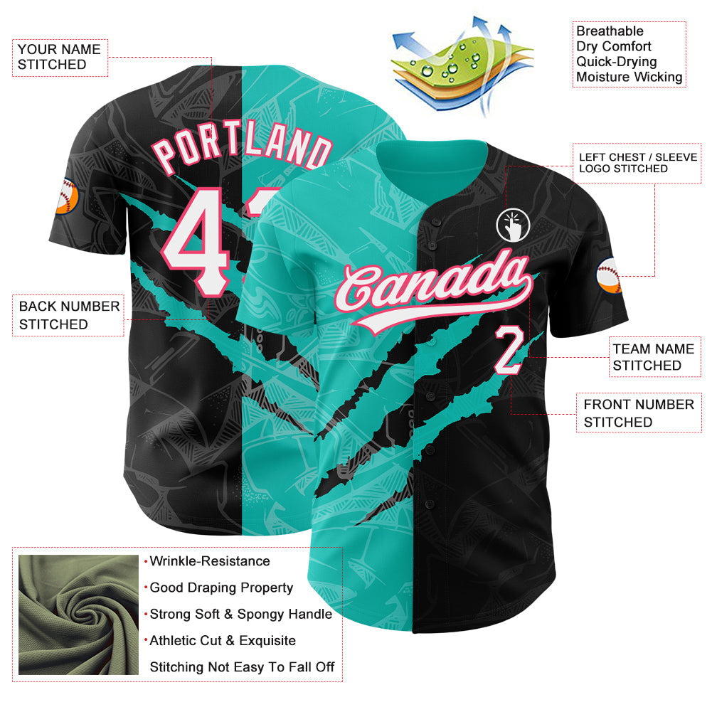 Custom Graffiti Pattern Black Aqua-Neon Pink 3D Scratch Authentic Baseball Jersey - Sky-Custom