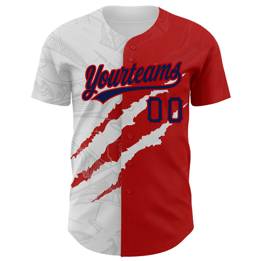 Custom Graffiti Pattern Navy-Red 3D Scratch Authentic Baseball Jersey - Sky-Custom
