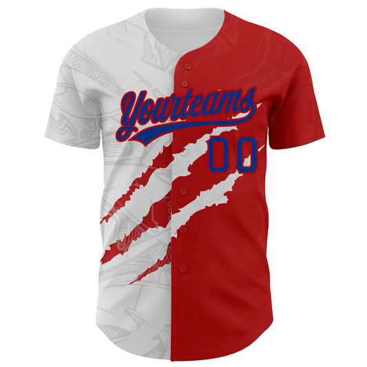 Custom Graffiti Pattern Royal-Red 3D Scratch Authentic Baseball Jersey - Sky-Custom