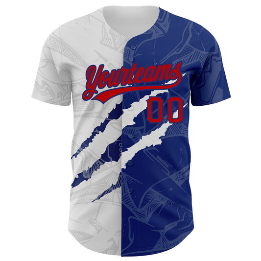 Custom Graffiti Pattern Red-Royal 3D Scratch Authentic Baseball Jersey - Sky-Custom