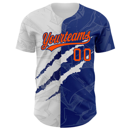 Custom Graffiti Pattern Orange-Royal 3D Scratch Authentic Baseball Jersey - Sky-Custom