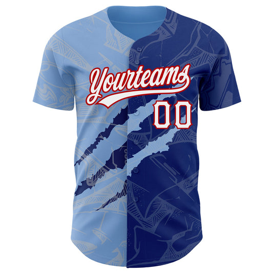 Custom Graffiti Pattern Royal Light Blue-Red 3D Scratch Authentic Baseball Jersey - Sky-Custom