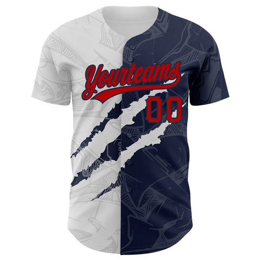 Custom Graffiti Pattern Red-Navy 3D Scratch Authentic Baseball Jersey - Sky-Custom