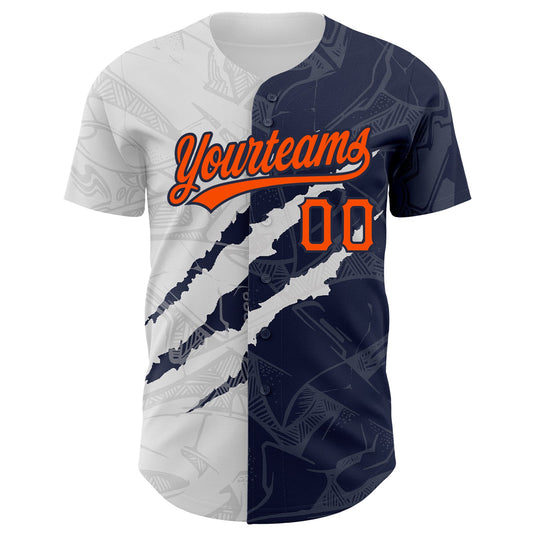Custom Graffiti Pattern Orange-Navy 3D Scratch Authentic Baseball Jersey - Sky-Custom