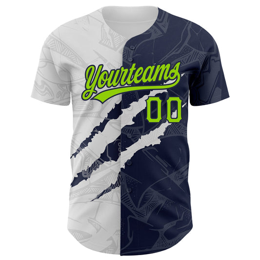Custom Graffiti Pattern Neon Green-Navy 3D Scratch Authentic Baseball Jersey - Sky-Custom