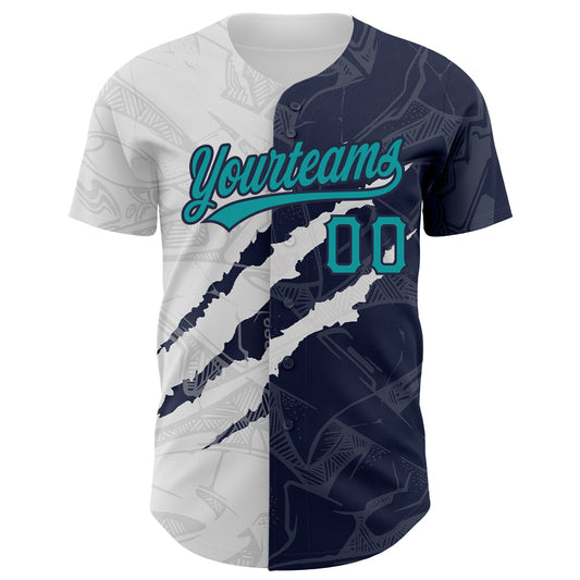 Custom Graffiti Pattern Teal-Navy 3D Scratch Authentic Baseball Jersey - Sky-Custom