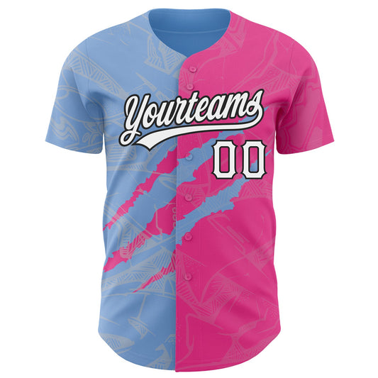 Custom Graffiti Pattern Pink Light Blue-Black 3D Scratch Authentic Baseball Jersey - Sky-Custom