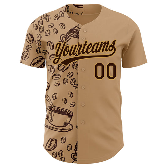 Custom Brown Old Gold 3D Pattern Design International Coffee Day Authentic Baseball Jersey - Sky-Custom