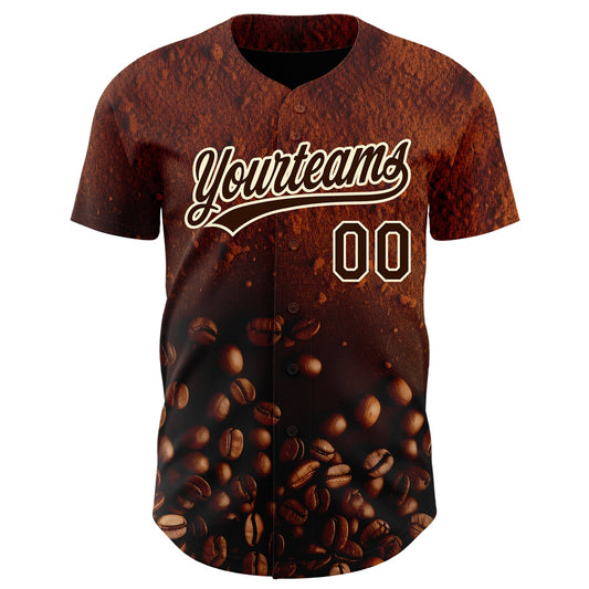 Custom Brown Cream 3D Pattern Design International Coffee Day Authentic Baseball Jersey - Sky-Custom