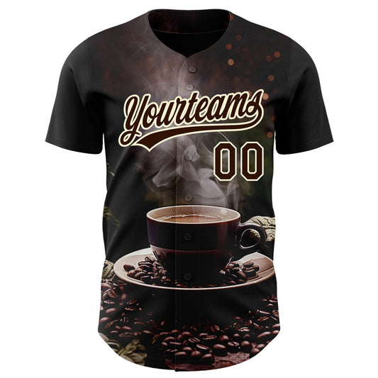 Custom Black Brown Cream 3D Pattern Design International Coffee Day Authentic Baseball Jersey - Sky-Custom