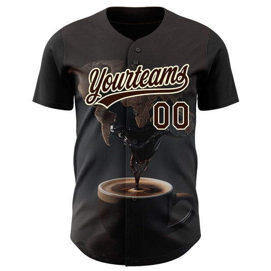 Custom Black Brown Cream 3D Pattern Design International Coffee Day Authentic Baseball Jersey - Sky-Custom