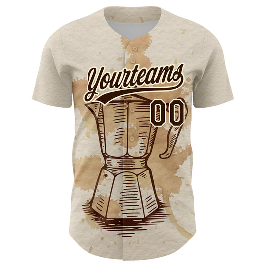 Custom Cream Brown 3D Pattern Design Vintage Coffee Maker Authentic Baseball Jersey - Sky-Custom