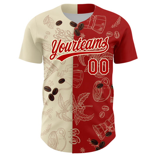 Custom Cream Red 3D Pattern Design International Coffee Day Authentic Baseball Jersey - Sky-Custom