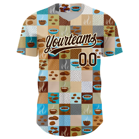 Custom Brown Cream 3D Pattern Design International Coffee Day Authentic Baseball Jersey - Sky-Custom