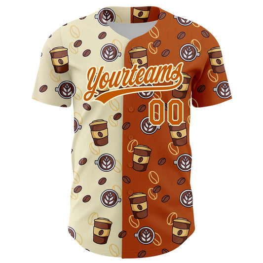 Custom Cream Texas Orange 3D Pattern Design International Coffee Day Authentic Baseball Jersey - Sky-Custom