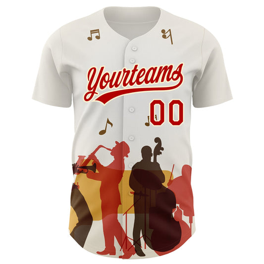 Custom White Red-Cream 3D Pattern Design International Jazz Day Authentic Baseball Jersey - Sky-Custom