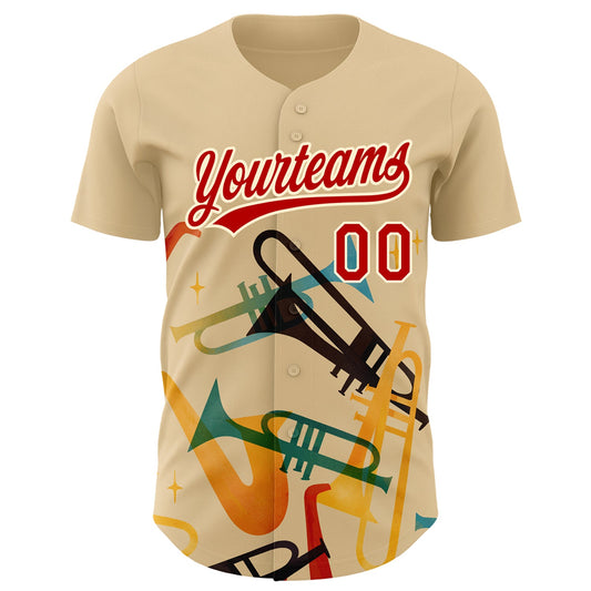 Custom Cream Red 3D Pattern Design International Jazz Day Authentic Baseball Jersey - Sky-Custom